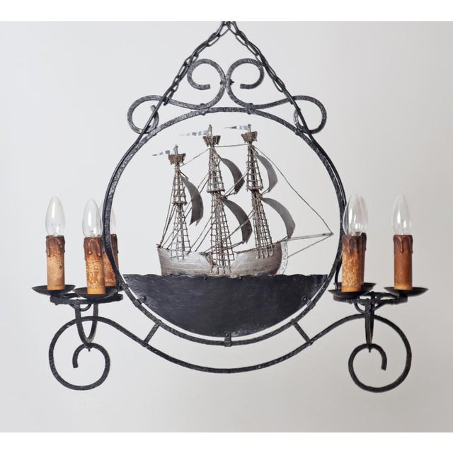 Wrought Iron Sailing Ship Frigate Hanging Lamp For Sale - Image 15 of 18