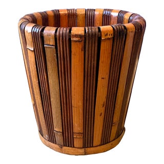 Vintage Split Rattan Wrapped Planter For Sale