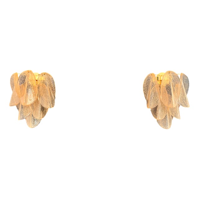 Vintage Gold Murano Glass Petal Wall Sconces from Rondini, 1990s, Set of 2 For Sale