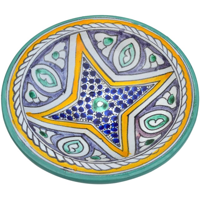 Contemporary Mid 20th Century Purple & Orange Moroccan Ceramic Wall Plate For Sale - Image 3 of 7