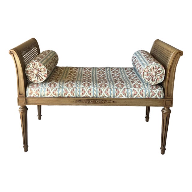 Timeless Mid 20th-Century Regency-Style Cane & Ash Wood Entryway / Window Bench For Sale