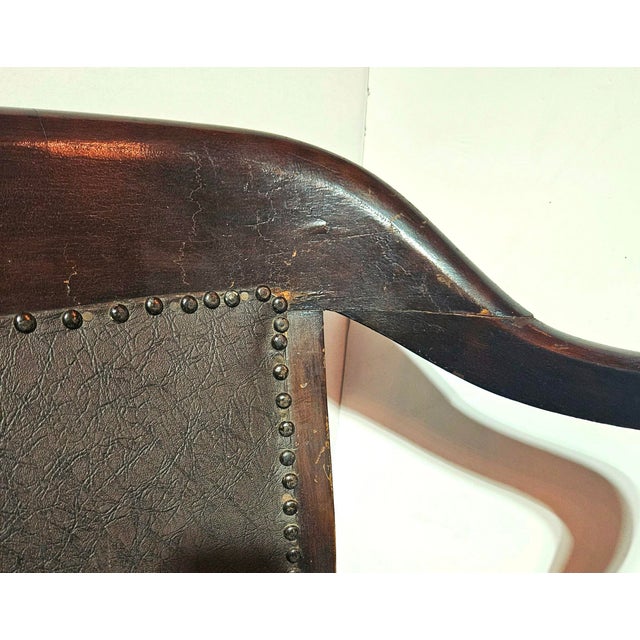Sikes Chair Co. Mahogany & Leather 1900s Railroad Station Bench For Sale - Image 4 of 7
