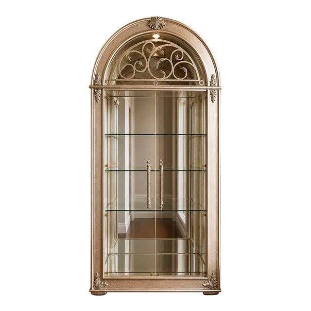 Henredon - Monumental Gold & Silver Leaf Arched Display Vitrines X3 For Sale