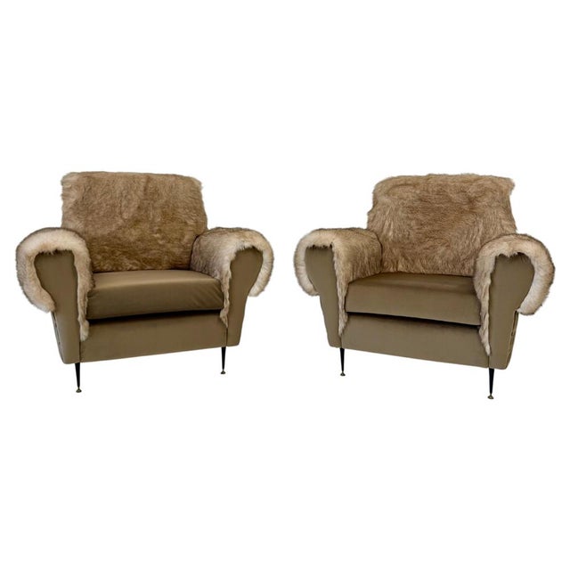 Italian Lounge Chairs in Velvet and Faux Fur Fabric, 1950s, Set of 2 For Sale - Image 13 of 13