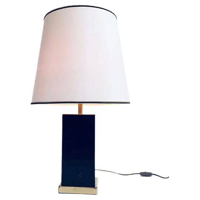 Hollywood Regency Style Black & Gold Square Table Lamp, 1970s For Sale