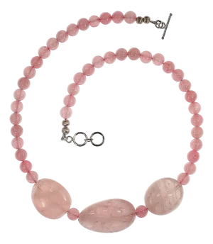 Ajd 20 Inch Rose Quartz Necklace Featuring Three Gorgeous Large Freeform Gems