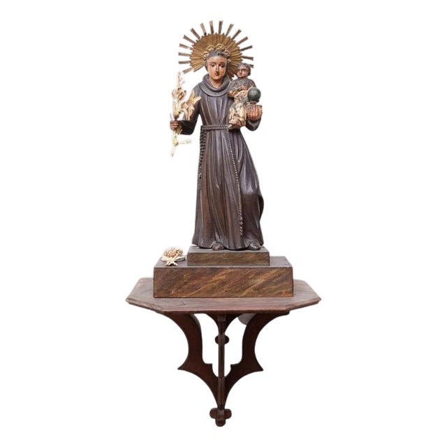 Traditional Saint Figure in Hand-Painted Wood, 1950 For Sale