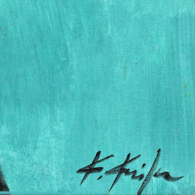 2020s Verdigris Breeze - Turquoise Sky Colorful Palm Tree Original Artwork by Kathleen Keifer For Sale - Image 5 of 9