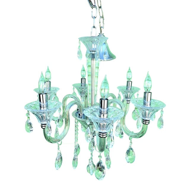 Vintage Murano Glass Crystal Chrome 6 Light Chandelier For Sale