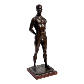 Late 19th Century Paul Aichele Standing Nude Male Bronze Academic Figure Study Sculpture For Sale