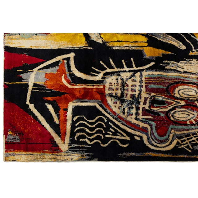 Neo-Expressionist Basquiat-Style Hand-Knotted Wool Area Rug Avant-Garde Abstract For Sale In New York - Image 6 of 12