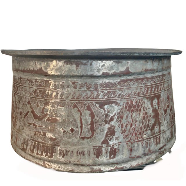 19th Century Large Mamluk Tinned Copper Bowl Vessel Ottomon Turkish Morocco Egypt For Sale - Image 10 of 12