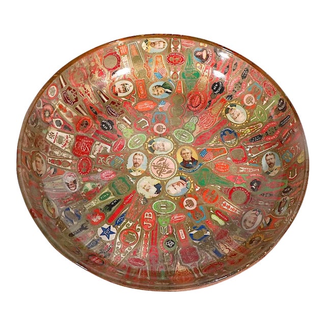 2 Pc. Cigar Band Decoupage Glass Bowls For Sale