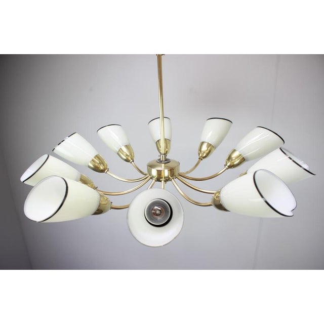 Mid-Century Modern Czechoslovak Brass and Glass 10-Arm Chandelier, 1960s For Sale - Image 4 of 15