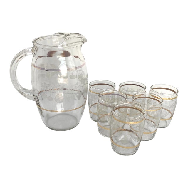 Vintage Bartlett Collins Grapevine Juice Pitcher and Glasses - 7 Pieces For Sale