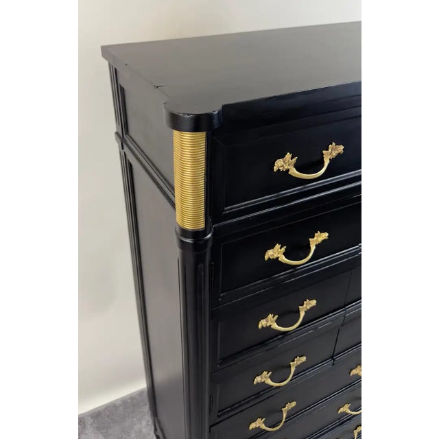 Maison Jansen Style Hollywood Regency Ebony & Brass Two-Door Bar and Tall Chest For Sale - Image 12 of 14
