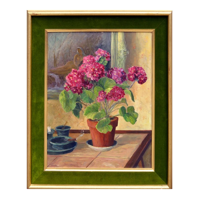 Geraniums, a Cigar & Nude Figure Still Life For Sale