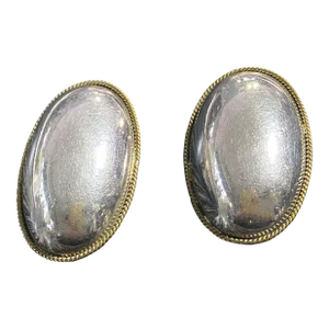 Vtg Modernist Laton Sterling Silver Mexican Clip-On Puffy Oval Earrings