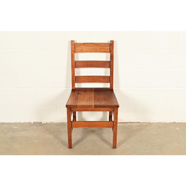Mission L. & J. G. Stickley Antique Mission Oak Arts & Crafts Ladder Back Desk Chair or Side Chair, Circa 1910 For Sale - Image 3 of 14