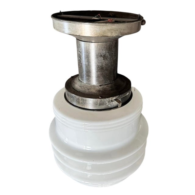 Large Art Deco Flush Mount on Original Old Pewter Holder, Circa 1930 For Sale - Image 4 of 4