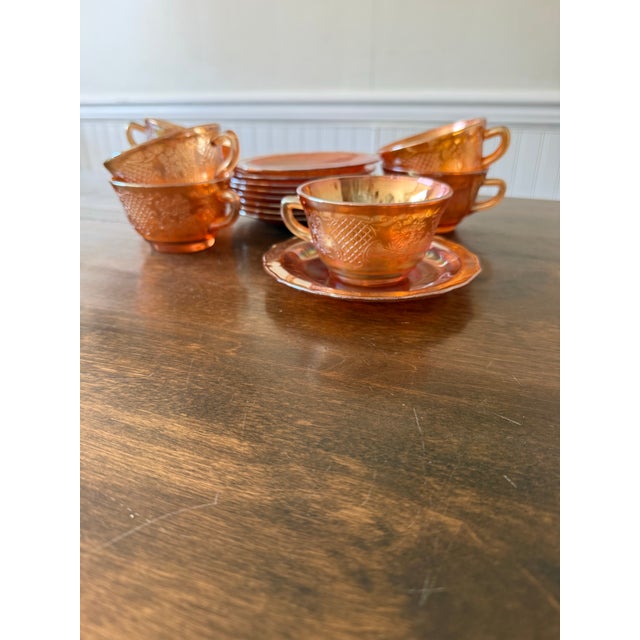 Glass Early 20th Century Federal Glass Normandie Bouquet Lattice Iridescent Depression Glassware Set - Set of 15 For Sale - Image 7 of 12