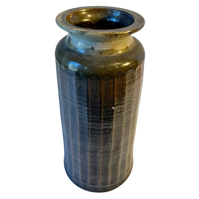 Mid Century Textured Ceramic Vintage Vase Vessel Singed Beautiful Shadeing throughout