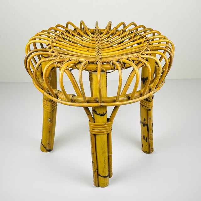 Brown Vintage Rattan Stool, Italy, 1960s For Sale - Image 8 of 12