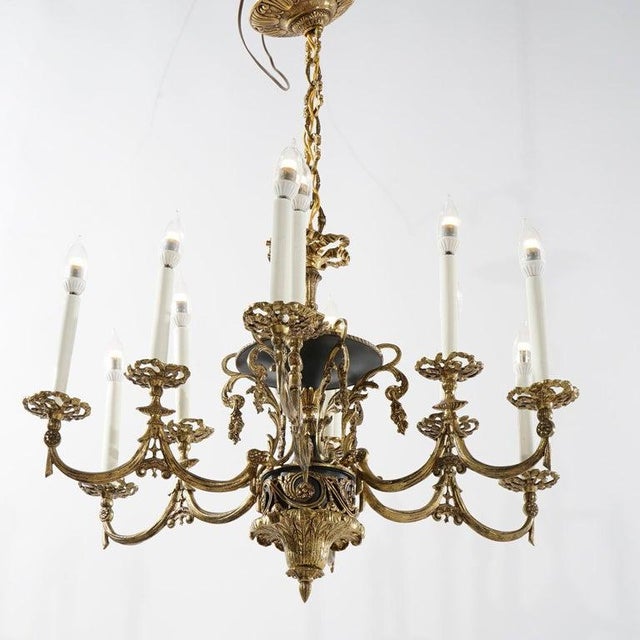 Antique French Empire Style Ebonized Bronze 12 Light Chandelier C1930 For Sale - Image 10 of 18