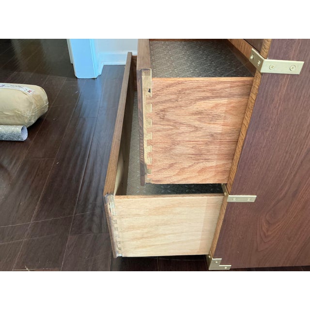 Vintage Mid-Century Walnut Lane Altavista Campaign 3-Drawer Chest For Sale - Image 9 of 11