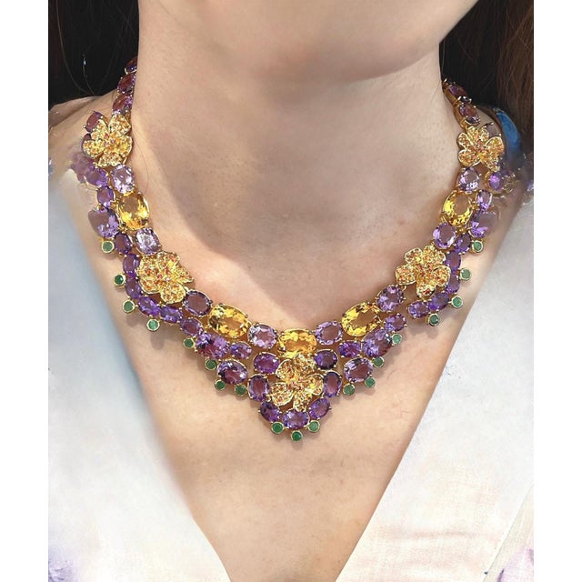 Early 21st Century Bochic "Capri" Amethyst, Emerald, Citrin & Sapphire Necklace Set 18K & Silver For Sale - Image 5 of 18