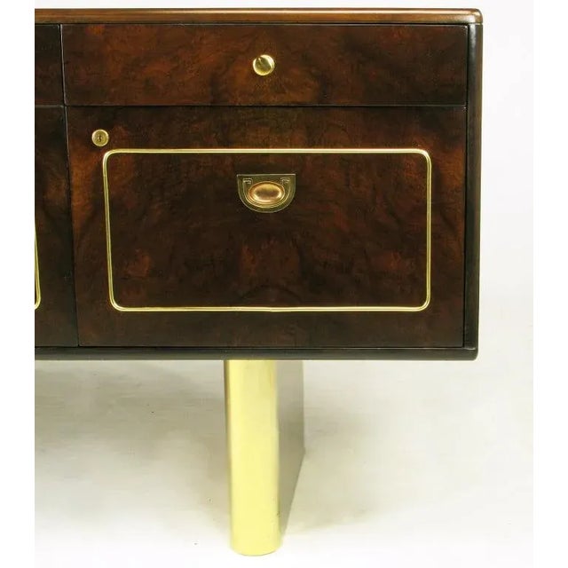 Wood Romweber Burled Walnut and Brass Campaign-Modern Credenza For Sale - Image 7 of 10