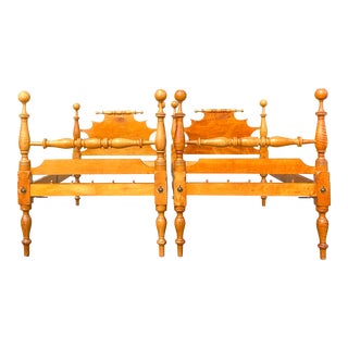 Vintage Boho Tiger Maple Four Poster Twin Beds - a Pair For Sale