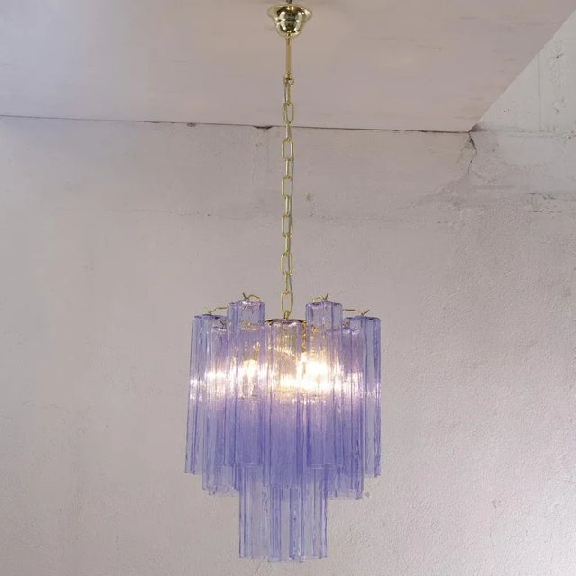 Chandelier with Murano Glass Cylinders in Blue-Purple Color, Italy, 1990s For Sale - Image 11 of 12