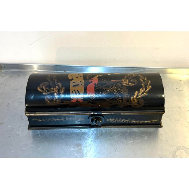 Chinese Lacquered Metal Hand-Painted Oblong Box For Sale - Image 4 of 8