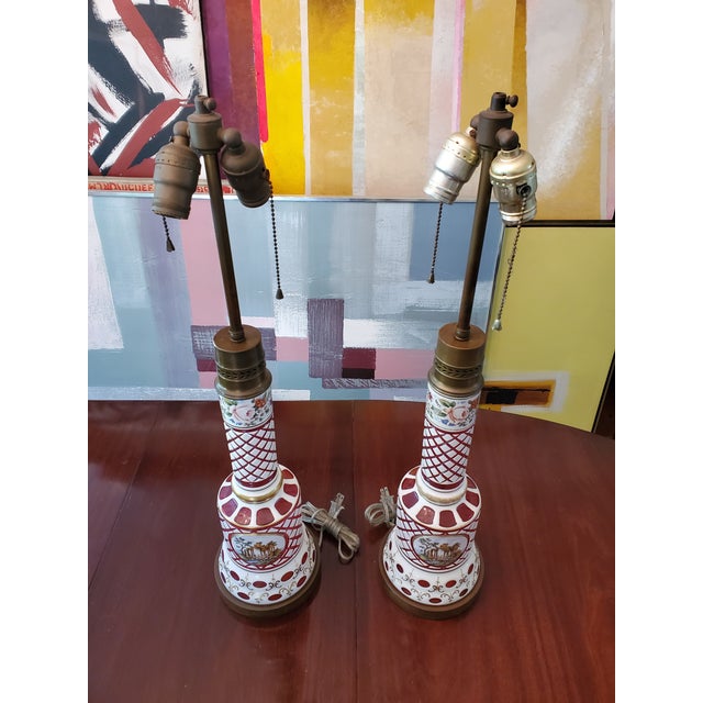 1930s Pair of 1930s Bohemian Glass Moser Ruby Vespasian Lamps For Sale - Image 5 of 7