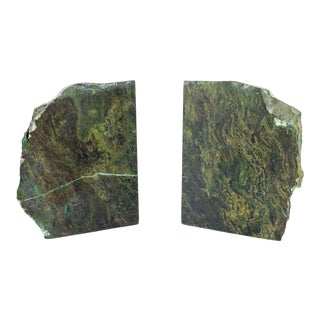 Mid-Century Modern Green Verdite Stone Bookends For Sale