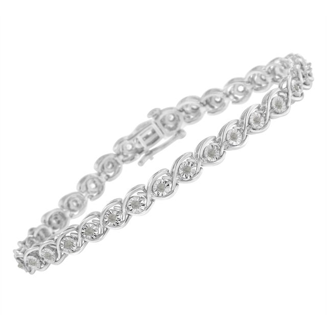 Contemporary .925 Sterling Silver 1/2 Cttw Diamond Criss-Cross Miracle-Set 7" Link Bracelet (I-J Color, I2-I3 Clarity) For Sale - Image 3 of 8