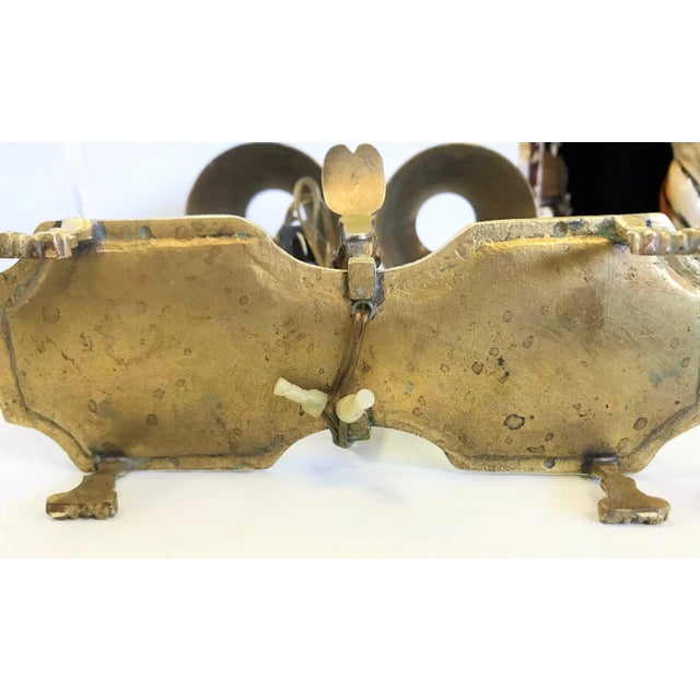 Brass Antique Italian Brass Student Oil Lamp Converted to Electric With Adjustable Height Shades For Sale - Image 8 of 13