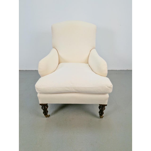 Ivory 19th Century Classic English Country House Armchair in Linen, 1970s For Sale - Image 8 of 12
