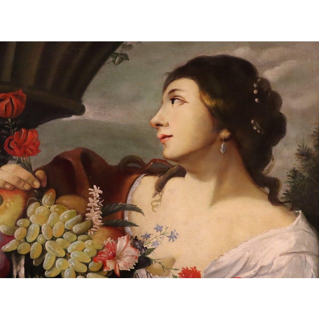 Abraham Brueghel, Girl with Flowers and Fruit, 1680, Oil on Canvas, Framed For Sale - Image 8 of 17