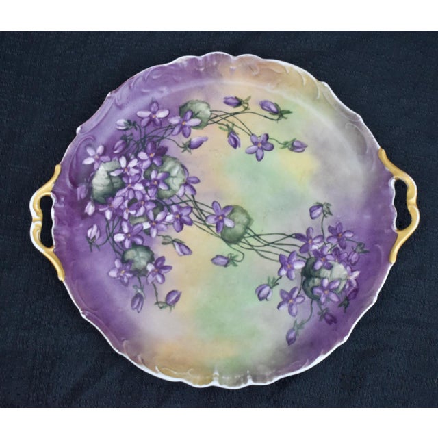 Ceramic Antique Jean Pouyat Limoges Hand Painted Violet Porcelain Cake Tray Plate JPL For Sale - Image 7 of 14