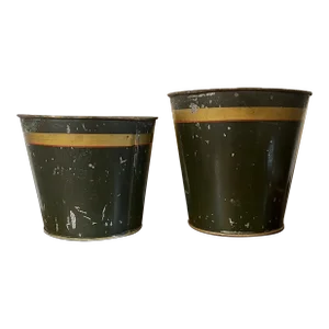 Antique 19th Century Victorian Tole Flower Pot Covers - Set of 2