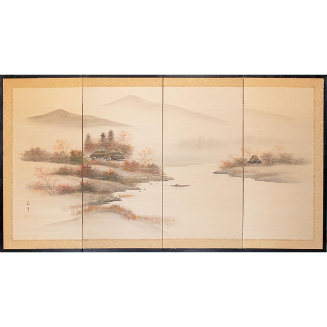 1960s Shōwa Era Japanese Silk Byobu Screen "Autumn Landscape With River" For Sale - Image 18 of 18