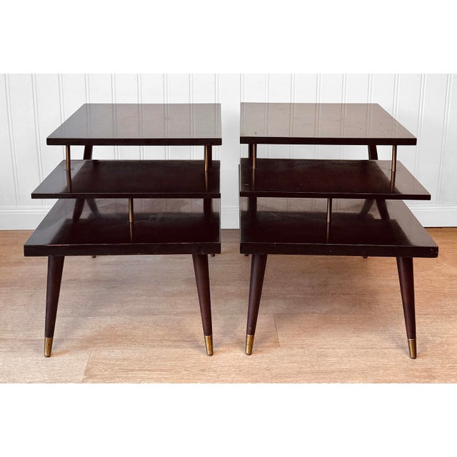 Mid-Century Mahogany Sunburst Bentwood 3-Tier End Tables - A Pair For Sale - Image 6 of 13
