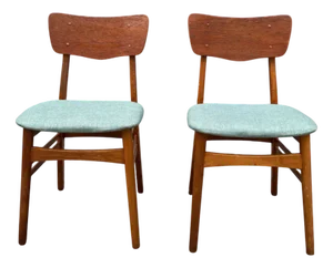 Teak Dining Chairs with Teal Upholstery, Set of 2