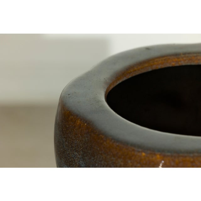Vintage Chinese Brown and Blue Glazed Handcrafted Ceramic Planter For Sale - Image 13 of 17