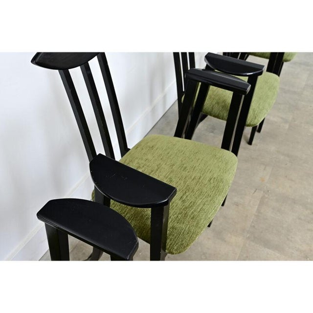 Late 20th Century Italian Vintage Set of Four Ebonized Upholstered Armchairs For Sale - Image 9 of 13