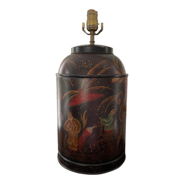English Chinoiserie Hand Painted Tea Canister Lamp Chairish