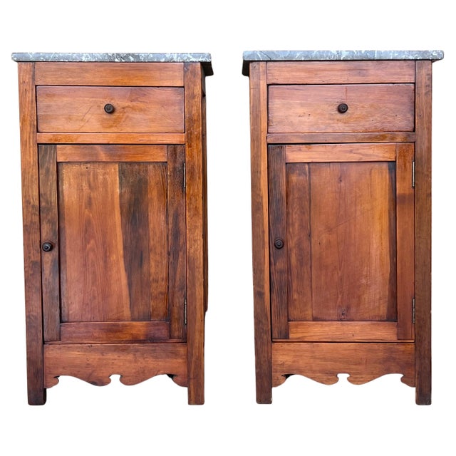 Wood 20th Century Pair of Biedermeier Nightstands with Marble Top, One-Drawer & Door For Sale - Image 7 of 18