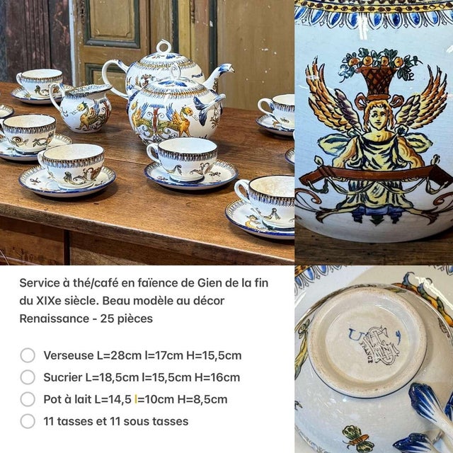 Gien Earthenware Tea and Coffee Service, 1800s, Set of 25 For Sale - Image 3 of 18
